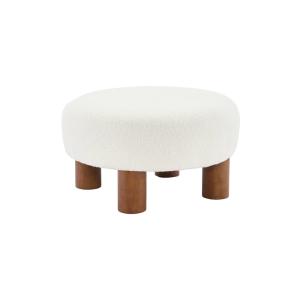 Taburete puff de madera de hevea y tela borreguito, blanco