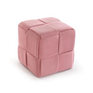 Taburete puff rectangular en algodón rosa