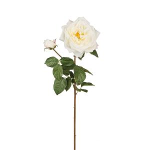 Tallo de rosa abierta artificial blanca h80