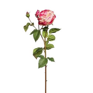 Tallo de rosa cerrada artificial blanco y fucsia h80