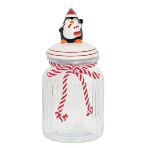 Tarro de vidrio navideño con pingüino