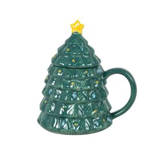 Taza Árbol de Navidad de gres verde, amarillo y azul