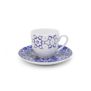 Taza café con platito (x6) porcelena azul