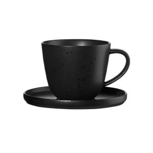 Taza café con plato porcelana negro