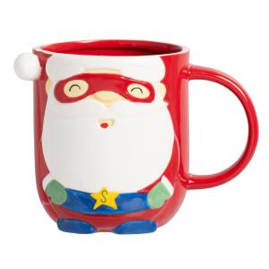 Taza con Papá Noel superhéroe de gres multicolor