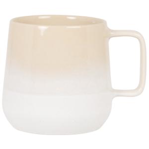 Taza de cerámica beige y blanca