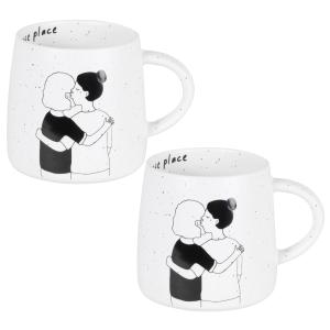 Taza de cerámica blanca y negra con motivo de pareja