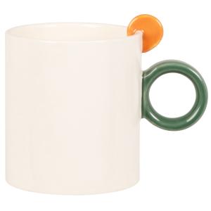 Taza de gres blanco, naranja y verde