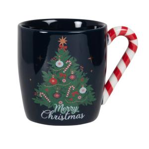 Taza de gres con motivos navideños negros, blancos, verdes,…