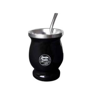 Taza de mate negra y bombilla - 230 ml