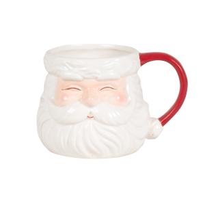 Taza de Papá Noel de gres beige, blanco y rojo