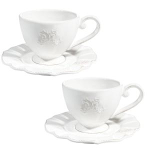 Taza y platillo de café de cerámica blanca