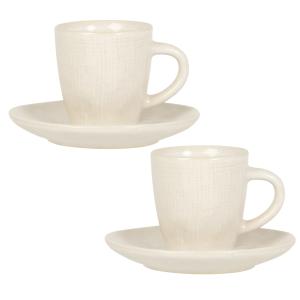 Taza y platillo de cerámica beige