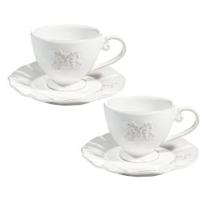 Taza y platillo de té de cerámica blanca