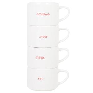 Tazas apilables de cerámica con inscripciones rojas (x4)