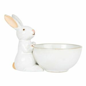 Tazón de porcelana blanca con conejo