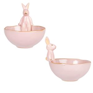Tazón de porcelana rosa con conejo