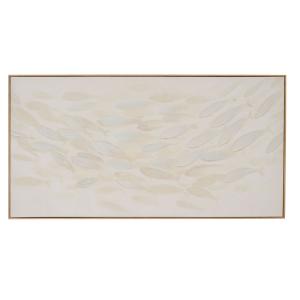 Tela pintada con banco de peces blanca y beige 142 x 72