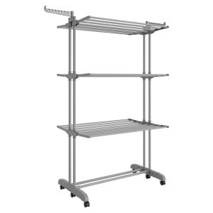 Tendedero plegable de 4 niveles con ruedas de color gris