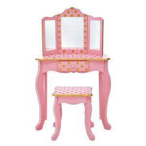 Tocador de juguete para niñas, 100cm, rosa/oro