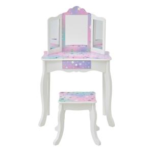 Tocador Infantil con Espejo Triple y Cajón Organizador, 99c…
