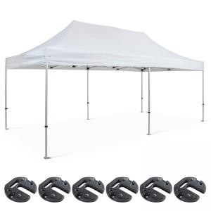 Toldo plegable de 3x6m y 6 pesos de contrapeso blancos