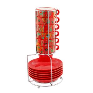 Torre de tazas expreso  rojo porcelana  28 x 0 x 0 cm