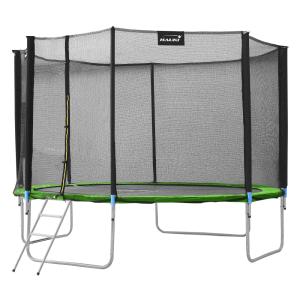 Trampolín redondo de exterior Ø427 cm verde con red de segu…