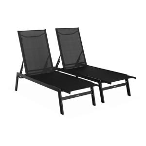 Tumbona de acero multi posiciones (lote de 2), negro