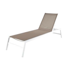Tumbona de aluminio blanca y tela plastificada topo