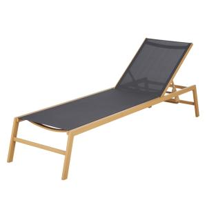 Tumbona de aluminio efecto madera y tela plastificada gris…