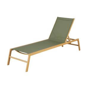 Tumbona de aluminio efecto madera y tela plastificada verde…