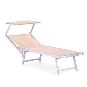 Tumbona plegable de aluminio beige, 38x186x61 cm