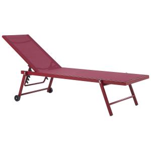 Tumbona reclinable de metal textil trenzado rojo borgoña