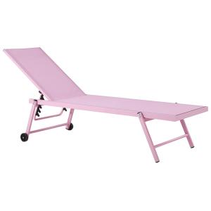 Tumbona reclinable de metal textil trenzado rosa pastel