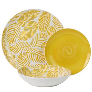 Vajilla 18 pzs porcelana amarillo hojas, plato llano: diam.…