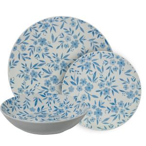 Vajilla 18 pzs porcelana blanco flores azules