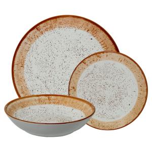 Vajilla 18 pzs porcelana deco. moteado borde marron