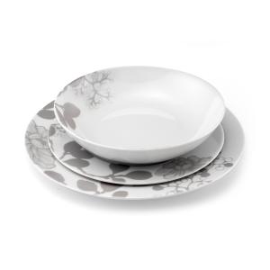 Vajilla de 18 piezas porcelena blanco/gris