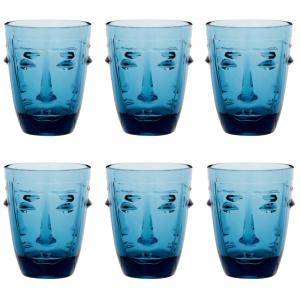 Vaso con rostro de vidrio tintado azul
