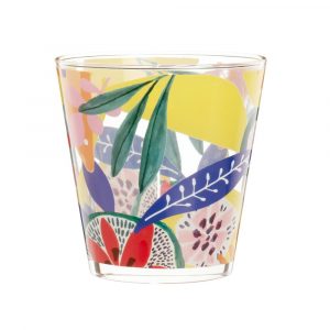 Vaso de cristal con estampado multicolor