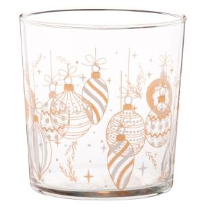 Vaso de cristal con estampado navideño dorado