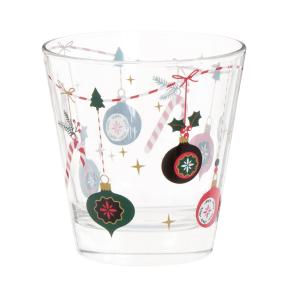 Vaso de cristal con estampado navideño multicolor