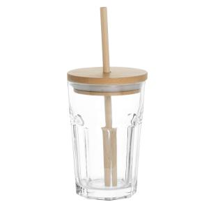 Vaso de cristal con tapa y pajita de bambú 0,43L