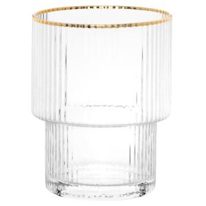 Vaso de cristal estriado con malla dorada