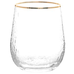 Vaso de vidrio amartillado transparente con borde dorado