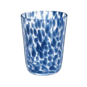 Vaso de vidrio azul y transparente
