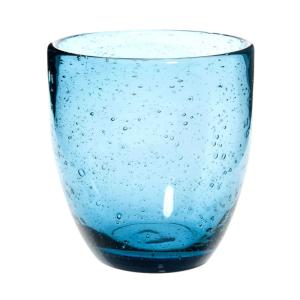 Vaso de vidrio con burbujas azul