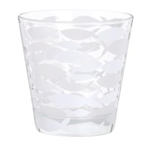 Vaso de vidrio con estampado de peces blancos