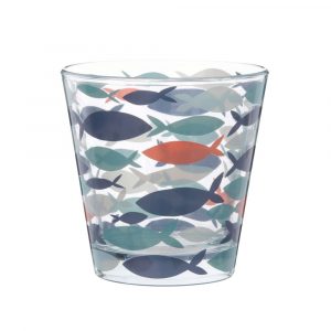 Vaso de vidrio con motivos de peces multicolores